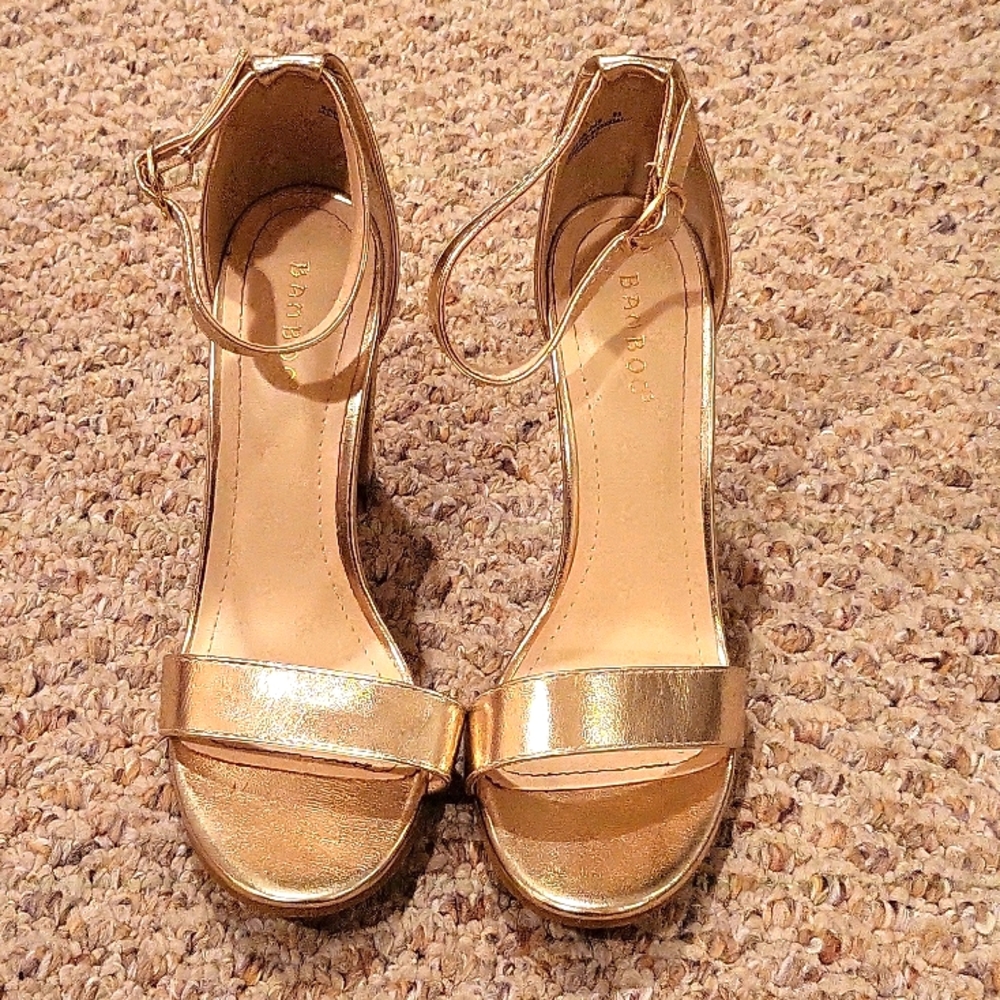 Bamboo Women's Gold Open Toe Dressy Heels
